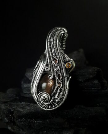 Black Sunstone Tourmalines & Silver wire pendant