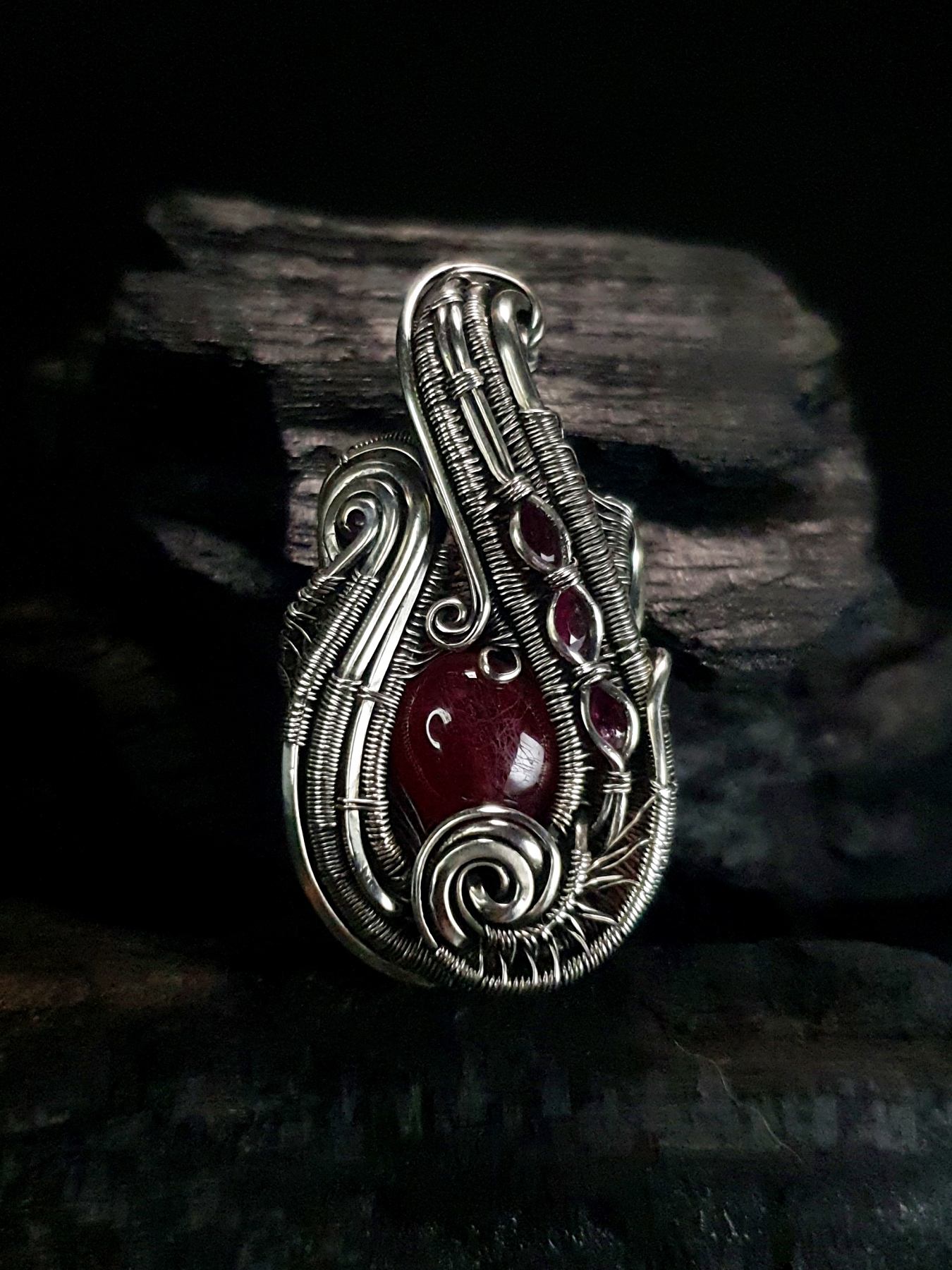 Ruby Tourmaline & Silver Pendant