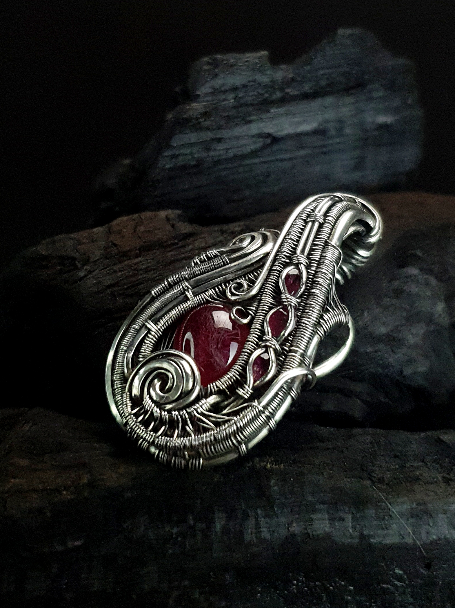 Ruby Tourmaline & Silver Pendant