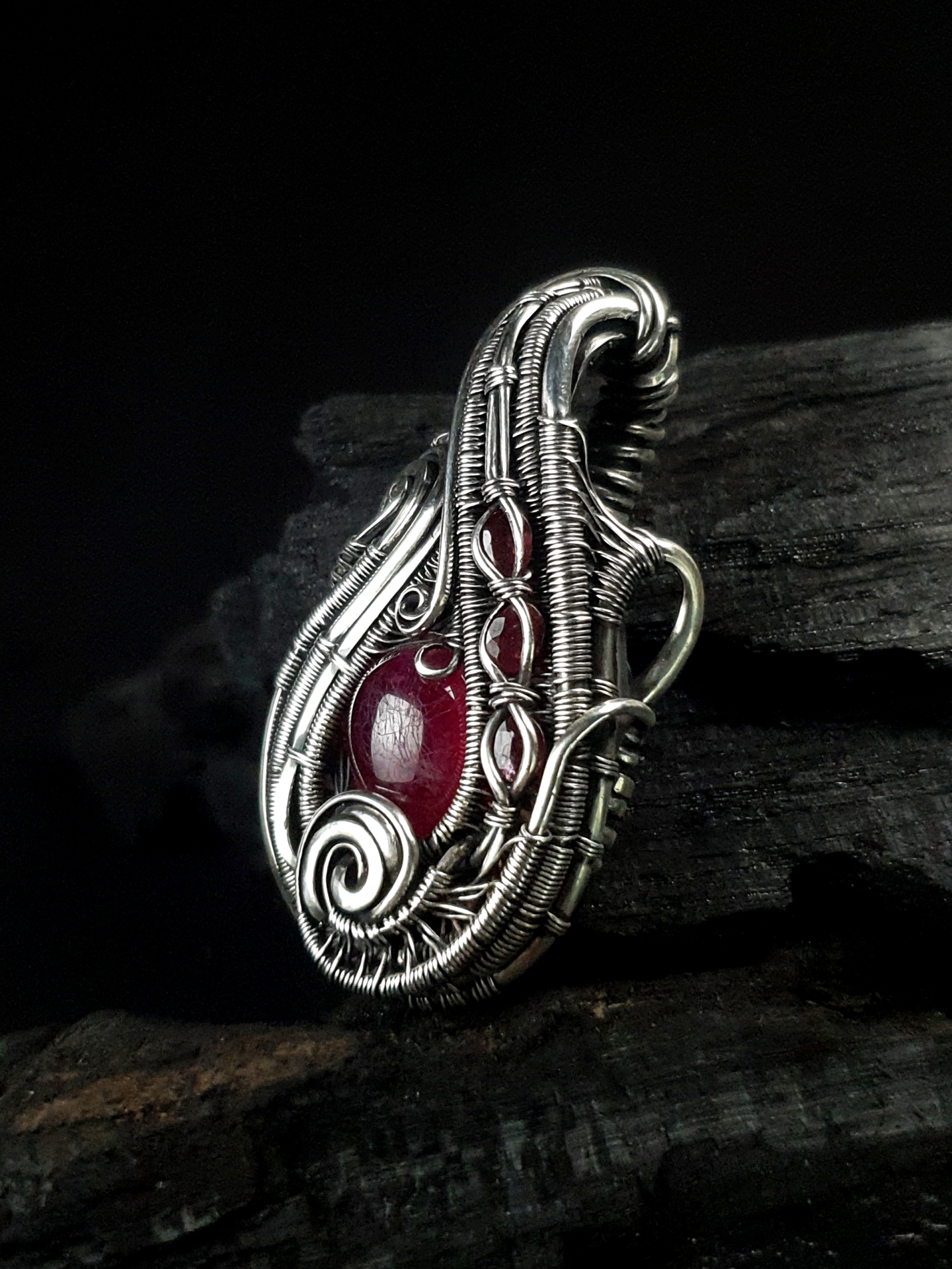 Ruby Tourmaline & Silver Pendant