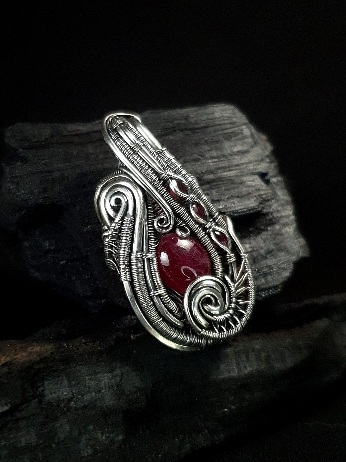 Ruby Tourmaline & Silver Pendant