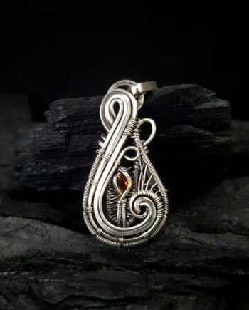 Orange Tourmaline & Silver Small Pendant