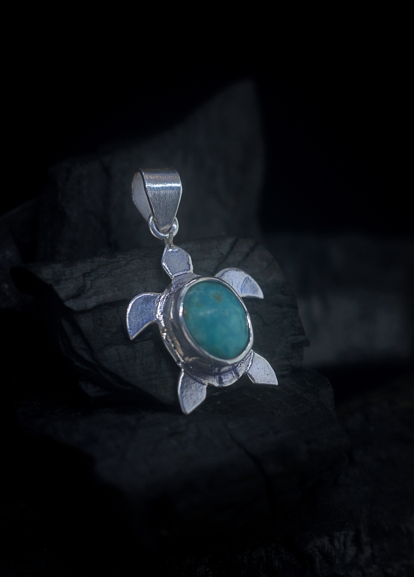 Turtle Turquoise Silver Pendant